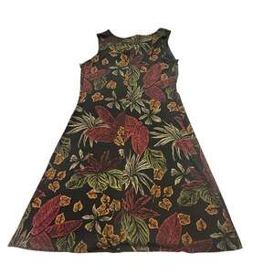 Ronni Nicole by Ouida Sleeveless Tropical Leaf Print A-Line Dress